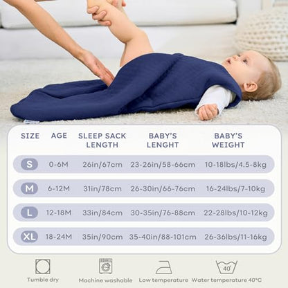 Baby Sleep Sack 0-6 Months 2.5 Tog Quilted Wearable Blanket - Blue, Small