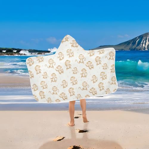 Kids Hooded Beach Towel with Monkey Cartoon Design for Boys Girls 50x23.5in