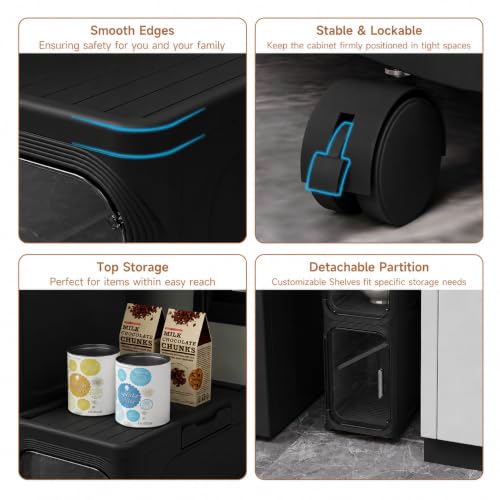 Black 4-Tier Slim Storage Cabinet - Narrow Bathroom Organizer on Wheels