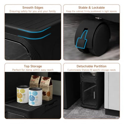 Black 4-Tier Slim Storage Cabinet - Narrow Bathroom Organizer on Wheels