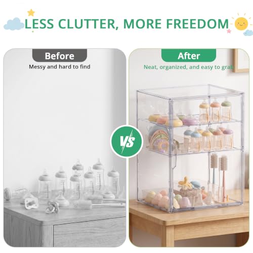 X-Large Baby Bottle Storage Organizer 3 Tiers Adjustable with Magnetic Door