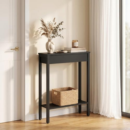 Black Narrow Console Table with 2-Tier Storage - Entryway, Sofa or Bedroom