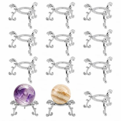 Silver Crystal Ball Stand Set - 10 Metal Display Holders for 40-80mm Spheres