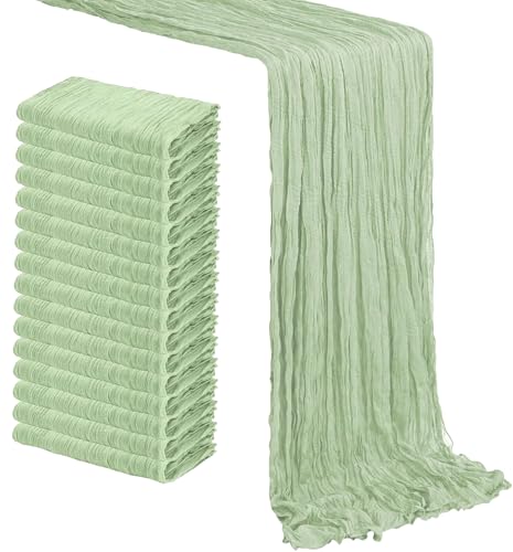 Sage Green Cheesecloth Table Runners 12 Pack 35 x 120 Inch - Rustic Wedding Decor