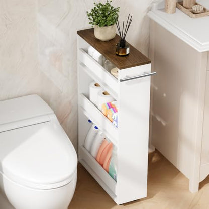Yoobure White 4-Tier Slim Rolling Storage Cart on Wheels, Adjustable Shelves