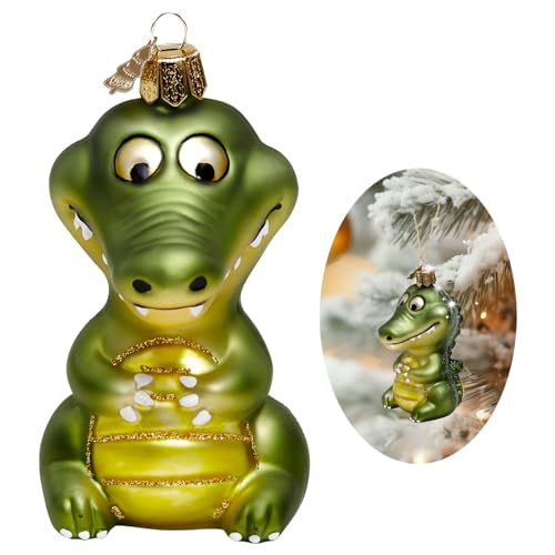 Glass Crocodile Christmas Ornament - Handcrafted Holiday Tree Decor