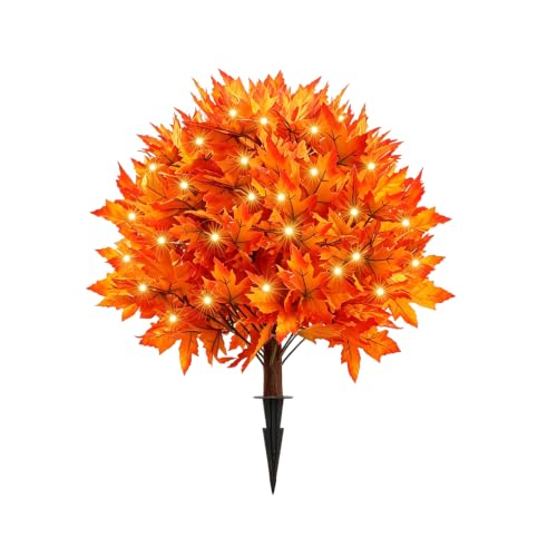 Solar Power Autumn Maple Tree Topiary Ball Outdoor Garden Decor with Lights
