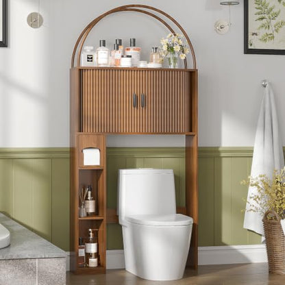 Walnut Over The Toilet Storage Cabinet - 66.9" Bathroom Organizer