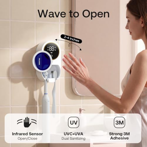 Wall-Mounted UV Toothbrush Holder with Auto Clean & UV Sanitizer - White Gold