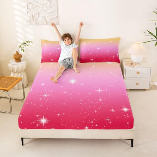 Girls Ombre Pink Red Bed Sheets Set Full Size 4 Piece Cozy & Soft