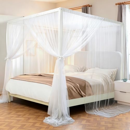 White Bed Canopy for King Size Bed - Mosquito Net & Romantic Curtain