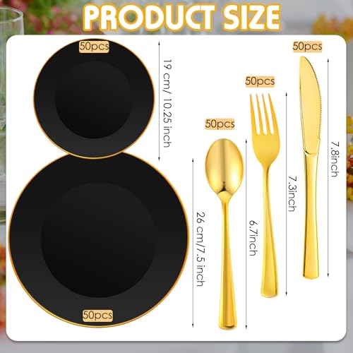 Black and Gold Disposable Dinnerware Set for 50 Guests - Plates, Cutlery & More