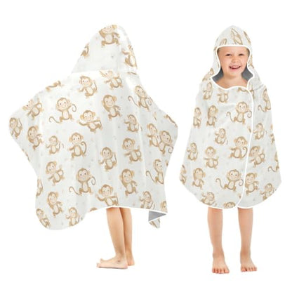 Kids Hooded Beach Towel with Monkey Cartoon Design for Boys Girls 50x23.5in