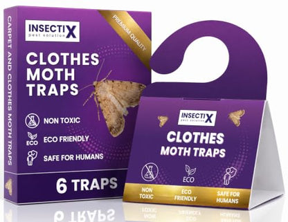 Clothes Moth Pheromone Traps 6 Pack - Sticky Monitoring for Wardrobe & Closet