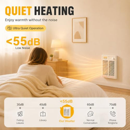 Electric Wall Heater with Thermostat 2000W 240V Compact Space Heater for Indoor Use