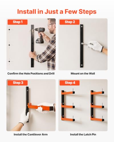 VEVOR 3‑Tier Foldable Lumber Rack 4 Pack Heavy-Duty Wall Storage Shelves
