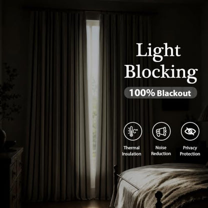 Blackout Linen Chenille Stripe Farmhouse Drapes - 52"W x 96"L, Pack of 2
