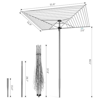 Outdoor Clothes Drying Rack 131ft Umbrella Style with 360° Rotatable Top Gray