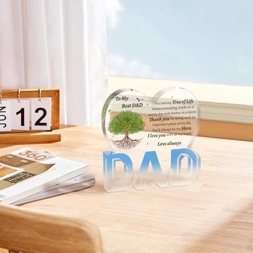 Heart Acrylic Plaque for Dad - Fathers Day Gift from Daughter Son - Dad Tree Variation