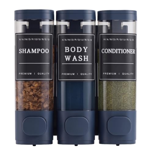 Wall-Mounted Shampoo and Conditioner Dispenser 1050ML No Drill Leak-Proof Dark Blue
