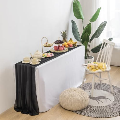 Peomeise 6 Pack Chiffon Table Runners 14x108 Inches - Black, Elegant Decor
