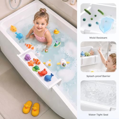 Gotega 2-Pack Kids Bathtub Splash Guard with Toy Shelf & Storage