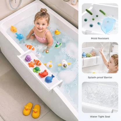 Gotega 2-Pack Kids Bathtub Splash Guard with Toy Shelf & Storage