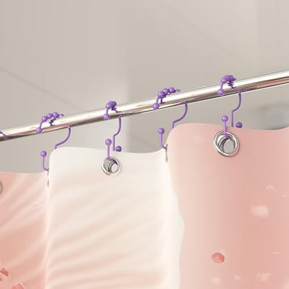 Titanker Shower Curtain Hooks Rings, Rust-Resistant Metal Double Glide Shower Hooks for Bathroom Shower Rods Curtains, Set of 12 Hooks - Lavender