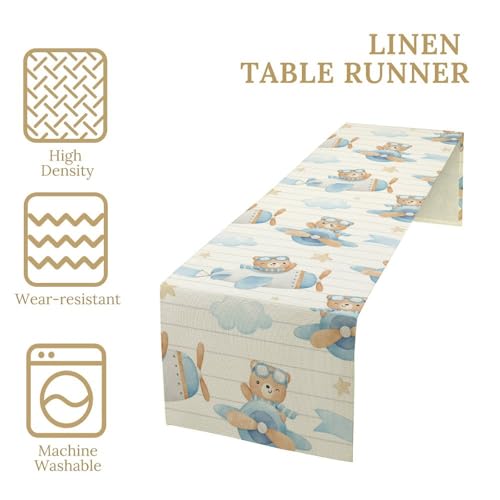 Blue Bear Cartoon Table Runner 13x36 Inch for Holiday Kids Party Decor Variation of W13 x L36