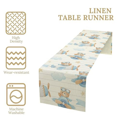 Blue Bear Cartoon Table Runner 13x36 Inch for Holiday Kids Party Decor Variation of W13 x L36