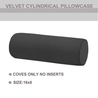 Neck Roll Pillowcases Velvet Cylindrical Pillow Covers 16"x6" with Hidden Zipper for House Home Decor Neck Roll Pillow Cervical Neck Roll Memory Pillow Cylinder Round Cushion (Black, 16x6)