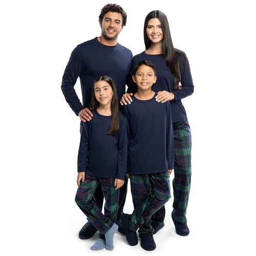 Fruit of the Loom Holiday Family Pajama Set Kids 8 Navy Green Plaid