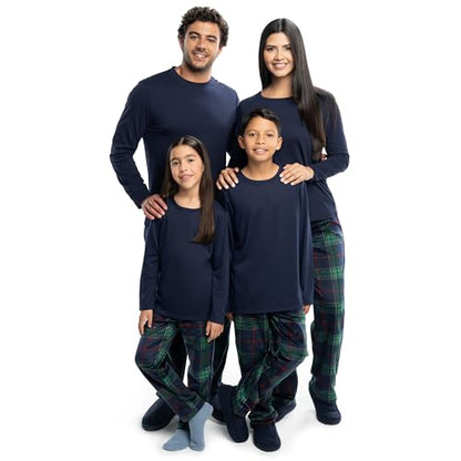Fruit of the Loom Holiday Family Pajama Set Kids 8 Navy Green Plaid