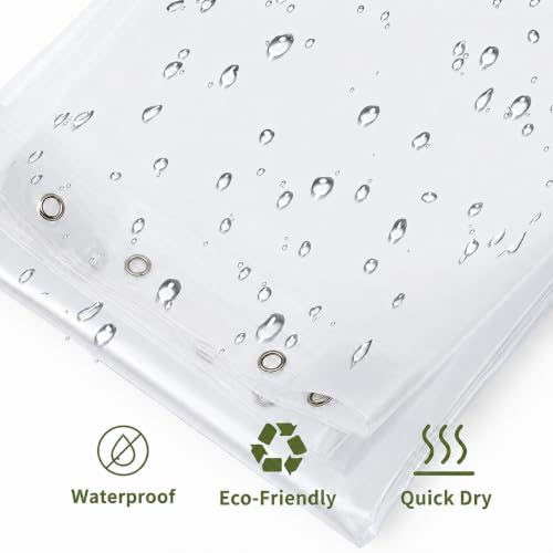 Clear Shower Curtain Liner 72 x 72 Inches Waterproof PEVA with Hooks