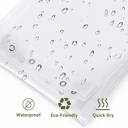 Clear Shower Curtain Liner 72 x 72 Inches Waterproof PEVA with Hooks