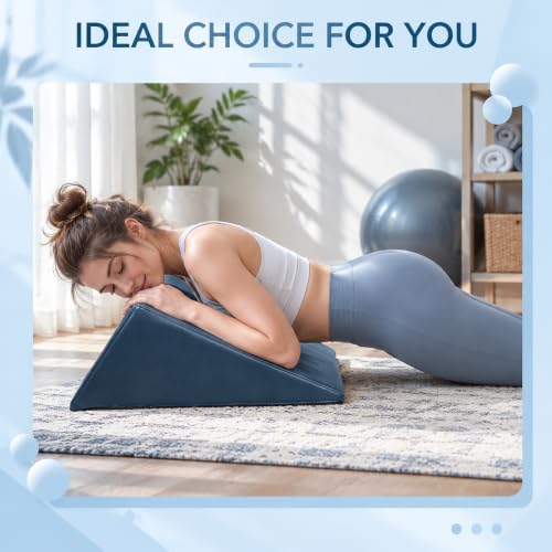 Extra Large Blue Triangle Knee Wedge Pillow 20 x 19 x 12 Inch Support Cushion - Supportive Support for Legs and Back