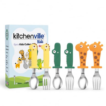 Mixed Color Kids Silverware Set for Lunch Box - 6 Piece Stainless Steel Toddler Flatware - BPA-Free, Dishwasher Safe, Gift Ready
