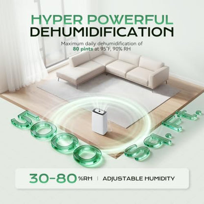Tehanld 81 Pint Dehumidifier for Basement White with Drain Hose