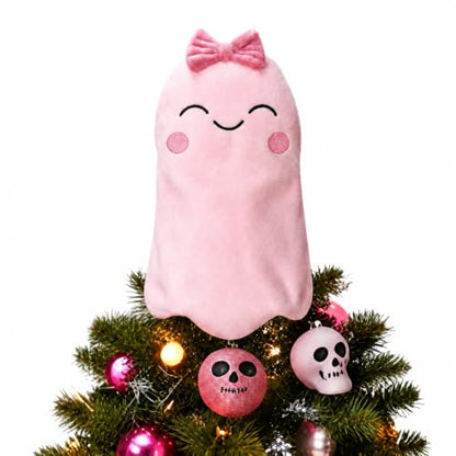 Pink Halloween Ghost Tree Topper 10 Inch Velvet Ornament for Christmas & Fall Decor