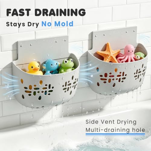 Silicone Bath Toy Storage with Suction Cup & Adhesive Hook - Deep Open Design