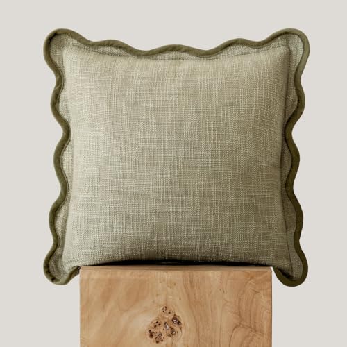 22x22 Inch Set of 2 Decorative Scalloped Textured Throw Pillow Covers Dusty Sage Green