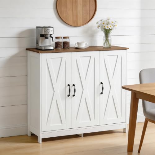 Farmhouse Buffet Storage Cabinet with Adjustable Shelves - White / 35.4W