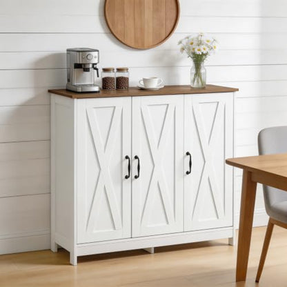 Farmhouse Buffet Storage Cabinet with Adjustable Shelves - White / 35.4W