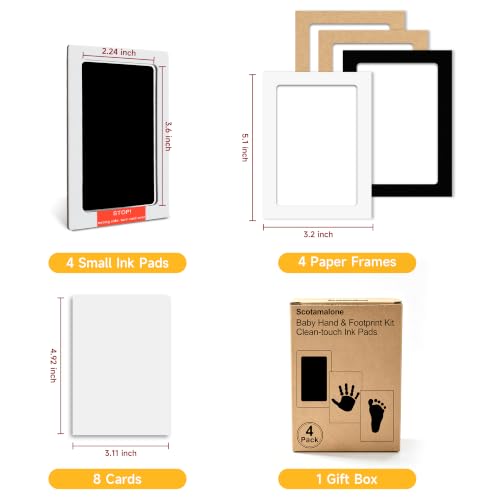 Baby Hand and Footprint Kit Black 4 Pack - Mess-Free Inkless Prints for Newborns & Pets