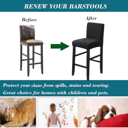 Black Stretch Bar Stool Covers 2 Pack with Backs - Protective Slipcovers for Chairs