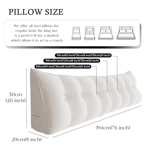 King White Triangle Wedge Pillow for Headboard - Reading & Support Cushion