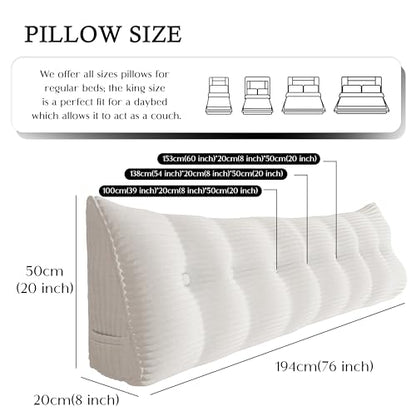 King White Triangle Wedge Pillow for Headboard - Reading & Support Cushion