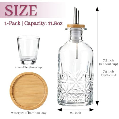 Vintage Glass Mouthwash Dispenser Set with Bamboo Tray & Rinse Cup