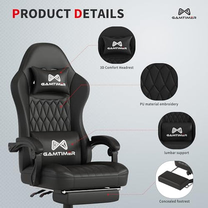 Tall Gaming Chair with Footrest - Ergonomic Computer Chair for Adults - Black