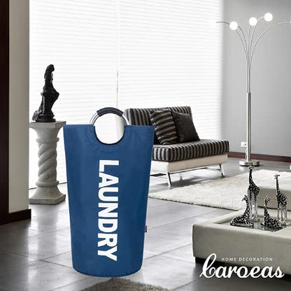 Caroeas 95L Pro Large Laundry Basket (13 Colors), Waterproof Laundry Hamper, Laundry Bag with Padded Handles, Clothes Hamper Stands Up Well, Collapsible Laundry Basket Easy Storage(Navy Blue)